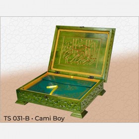 Ahşap Kur'an-ı Kerim Kutusu Yeşil Yaldızlı - Cami Boy Kuran Kutusu